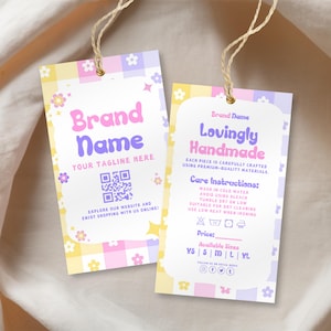 Retro Printable Price Tag Canva Template, Editable Scrunchie Tag, Custom Clothing Hang Tag, Hang Tag Template