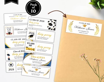 Modèle de 10 étiquettes de remise des diplômes, étiquettes d'adresse de remise des diplômes, étiquettes postales modifiables de remise des diplômes, promotion 2024, modèle Canva