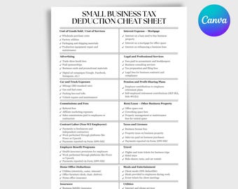 Tax Deduction Sheets, Business Tax Deductions,Tax deduction tracker, Small Business Tax Deduction Cheat Sheet, Printable Tax Sheet