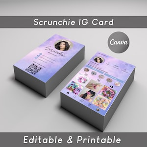 Scrunchie IG Business Card Template, 2025 Instagram Business Card Canva, Scrunchie Qr Code Business Card, Printable Social Media Card