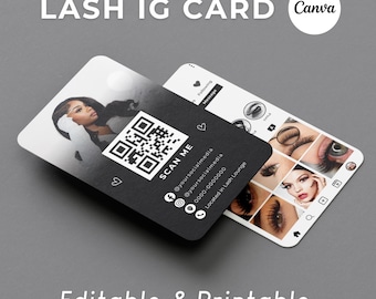 Cartão de Visita para Instagram 2026, Cartões de Visita para Técnicas de Extensão de Cílios no Instagram, Modelo de Cartão de Visita Editável (Faça Você Mesmo), Cartão de Visita com Código QR, Editável no Canva