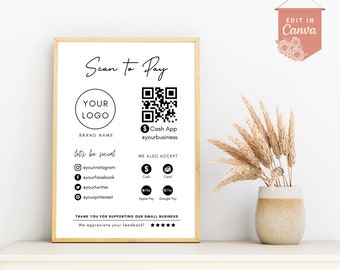 Editable Scan to Pay Template, Social Media Template, QR Code Sign Template, CashApp Payment Sign, Digital Payment