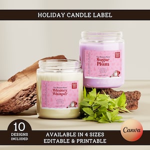 Holiday Candle Label Template, Editable Christmas Candle label, Winter Candle Label, Jar Label, Canva Template, Digital Download