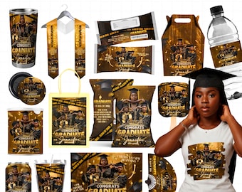 Paquete de recuerdos para fiesta de graduación, paquete de dulces para la clase de 2026, diseño de dulces de graduación, etiquetas personalizadas para botellas de agua, bolsas de papas fritas de graduación