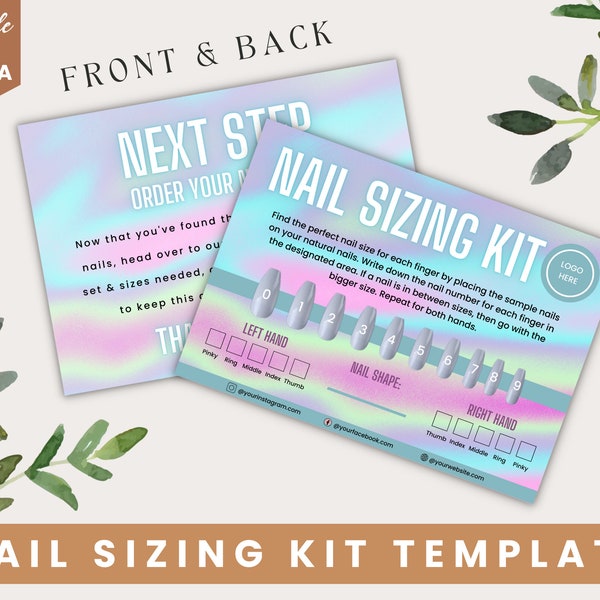 Press On Nails, Sizing Kit Chart, Instructions Card, Nail Size Templates, Nails Sizing Kit, Custom Nails Sizing, Nails Size Guide