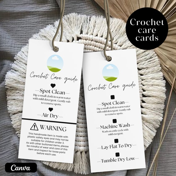 Printable Crochet Care Card Canva template, Washing Instructions Care Card Editable, Crochet Care Instructions, Safety and Precaution Tag