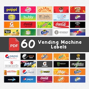 Etiquettes pour distributeur automatique, Étiquettes haute qualité, Étiquettes pour eau gazeuse et sodas, Étiquettes pour distributeur automatique de boissons non alcoolisées, Étiquettes pour distributeur de boissons
