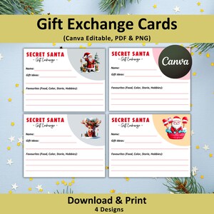 Biglietti di scambio regali per Babbo Natale segreto, gioco di Natale stampabile, gioco di scambio regali, idee per lo scambio regali, modulo per lo scambio regali