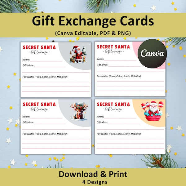 Secret Santa Gift Exchange Cards, Printable Christmas Game, Gift Exchange Game, Gift Exchange Ideas, Gift Exchange Form