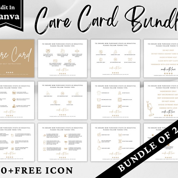 Care Card Bundle, Printable Cup Care Card, PNG PDF, Vinyl Decal, Shirt, Tumbler. Mug, Thank You Card, Washing Instructions, Instant Download