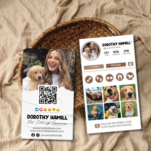 Biglietti da visita Instagram modificabili per dog sitter, biglietti da visita Instagram per pet sitter, biglietti da visita per dog walking modello Canva, download digitale