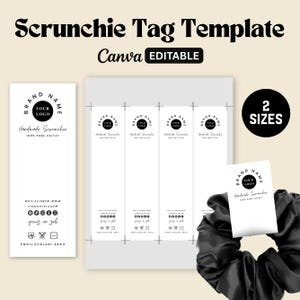 Printable Scrunchie Hang Tags, Editable Scrunchie Tag, Customizable Tag for Scrunchie Business, Canva Template, Instant Download