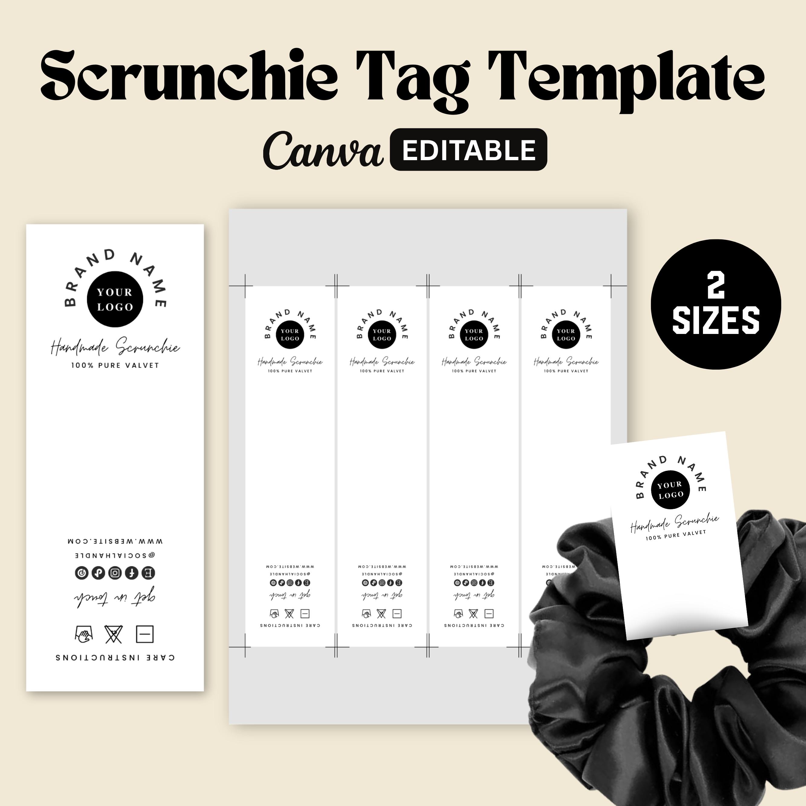 Printable Scrunchie Hang Tags, Editable Scrunchie Tag, Customizable Tag for Scrunchie Business, Canva Template, Instant Download