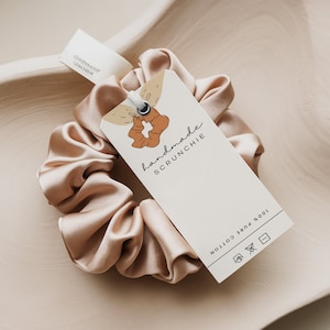 Etiquetas colgantes Scrunchie imprimibles, Etiqueta Scrunchie editable, Etiqueta personalizable para negocios Scrunchie, Plantilla Canva, Descarga instantánea