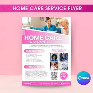Home Care Services Flyer, Senior & Elder Caregiving Flyer, bearbeitbare Vorlage für Gesundheitsfürsorge, vorgefertigte Pflegedienst-Canva-Vorlage