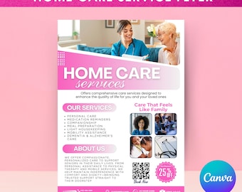 Home Care Services Flyer, Senior & Elder Caregiving Flyer, Editable Healthcare Assistance Template, Premade Care Service Canva Template