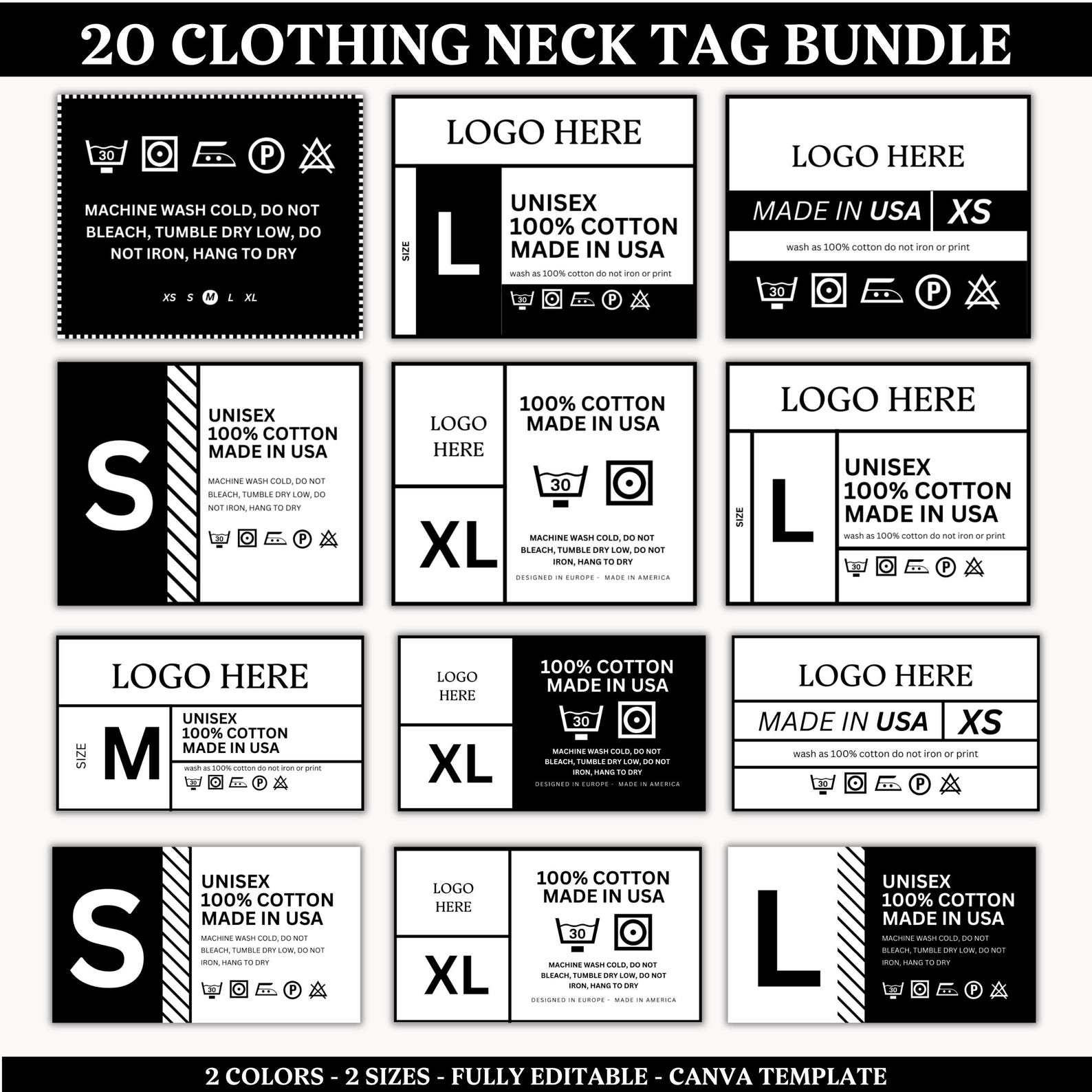 Editable Clothing Neck Tag Bundle, T-shirt Custom Neck Labels, Garment ...
