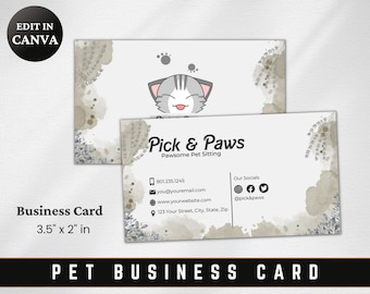 Pet Sitting Business Card Template: Editable Animal Design (Instant Download)