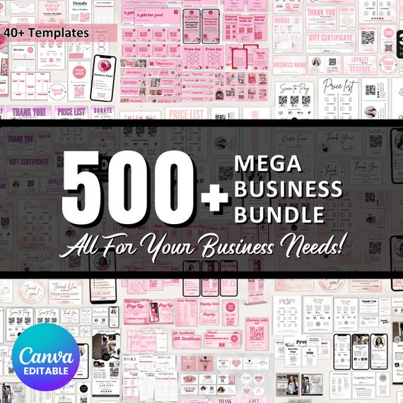 Mega Business Starter Kit 500+ Editable Canva Templates Business Card Template Small Business Bundle Price List Template Digital Download
