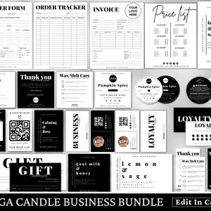 Kerzen Business Bundle, bearbeitbare Kerzenetiketten, Candle Branding Kit, Wachsschmelzetiketten, Rechnung, Bestellformular, Preisliste, Canva-Vorlage