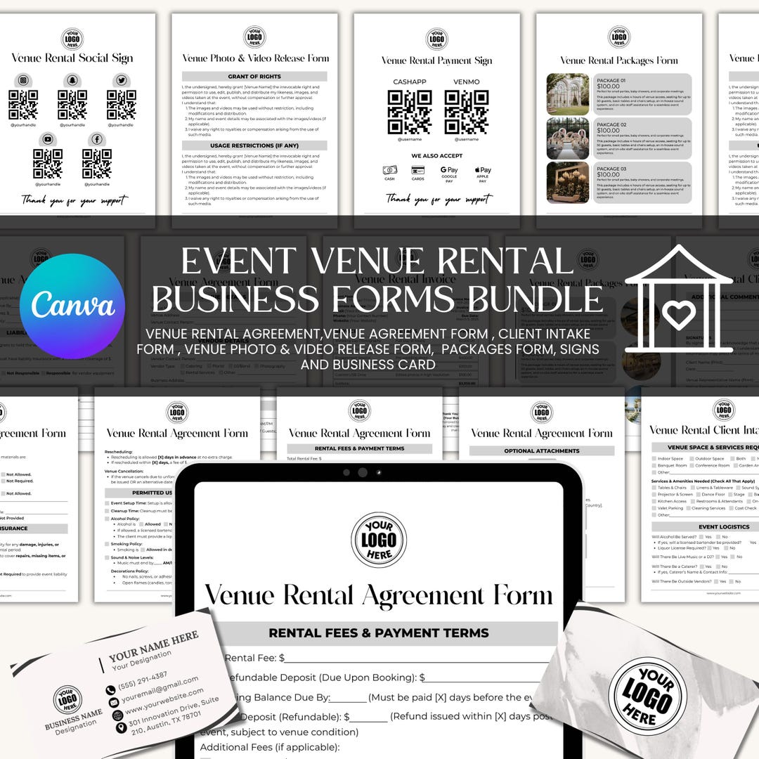 Event Venue Rental Business Forms Bundle, Venue Rental Service Contract ...