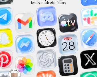 Liquid Glass App Icons, Modern IOS Icons Glass App Covers Soft 3D iOS Android Icon Pack iOS Android Home Screen Iridescent 3D Prism Theme