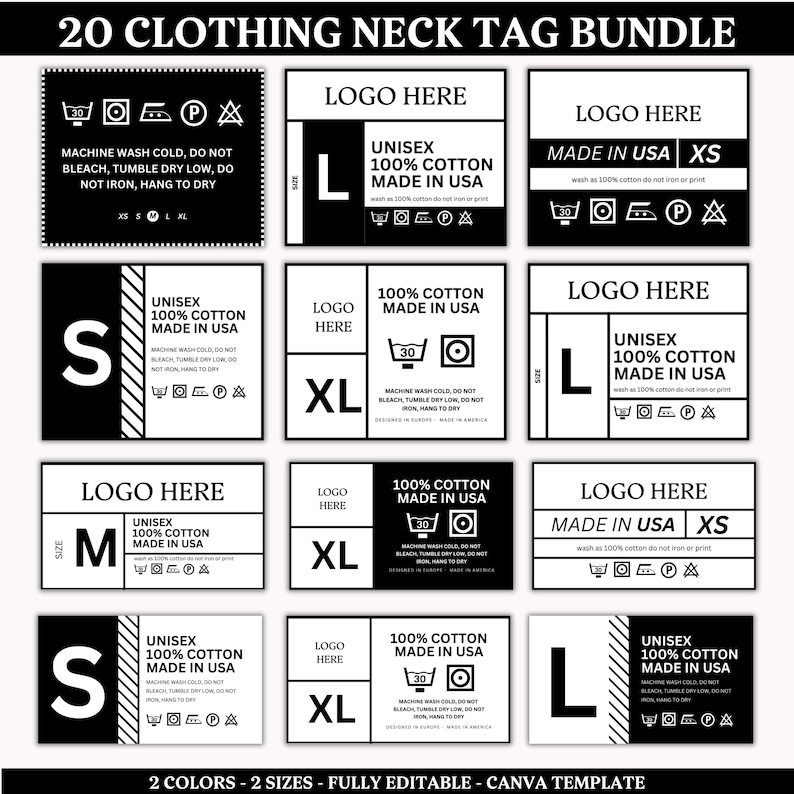 Clothing Neck Tag Template Bundle: Custom Garment Labels (canva ...