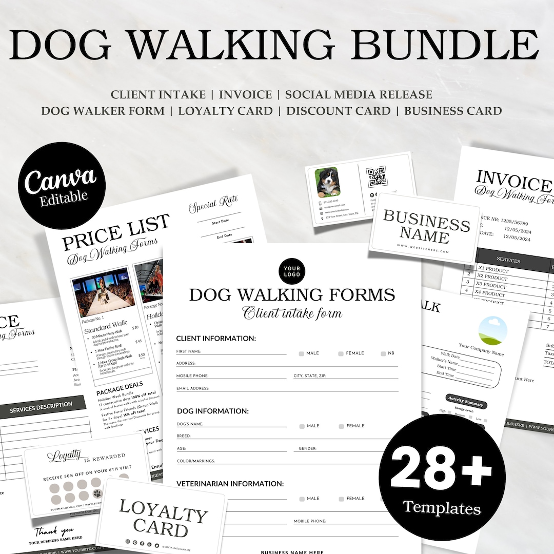 Dog Walking Service Client Intake Form Canva Template, Editable Dog