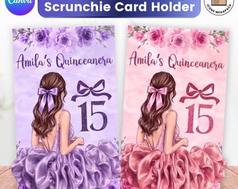 Quinceanera Scrunchie Card Holder, Sweet 16 Birthday Party Favors, Hair Tie Card Holder, Party Favor Scrunchie Tag Bridesmaid Scrunchie Tag