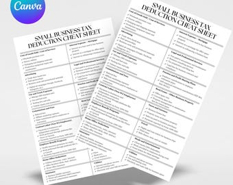 Tax Deduction Sheets, Business Tax Deductions,Tax deduction tracker, Small Business Tax Deduction Cheat Sheet, Printable Tax Sheet