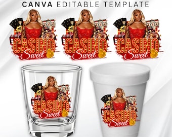 Casino Birthday Sticker, Styrofoam Cup Sticker, Shot Glass, All Zodiac Signs, T-Shirt Design, Canva Template, Instant Download
