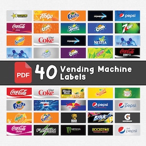 40 étiquettes pour distributeurs automatiques, étiquettes de haute qualité, étiquettes pour eaux gazeuses et sodas, étiquettes pour distributeurs automatiques de boissons gazeuses, étiquettes pour distributeurs de boissons