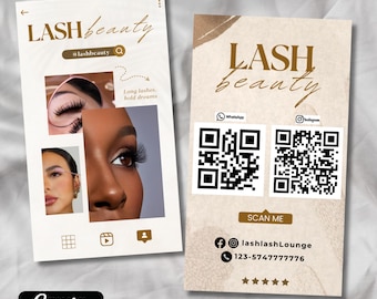 Cartão de visita do Instagram 2025, cartões de visita IG Lash Tech, modelo de cartão de visita editável DIY, cartão de visita com código QR, Canva editável