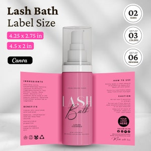 Editable Lash Bath Label Canva Template, Lash Shampoo Sticker, Lash cleanser labels, Lash shampoo Label Canva, Lash Bath Digital download