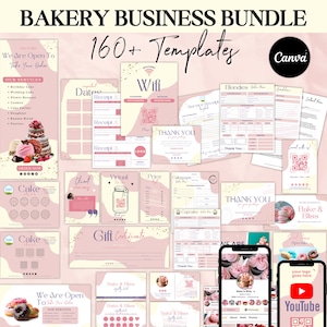 Pacote de Negócios de Padaria, Formulários de Pedidos de Padaria no Canva, Lista de Preços Digital, Cartões de Cuidados com Biscoitos, Guia de Corte de Bolo, Download Instantâneo