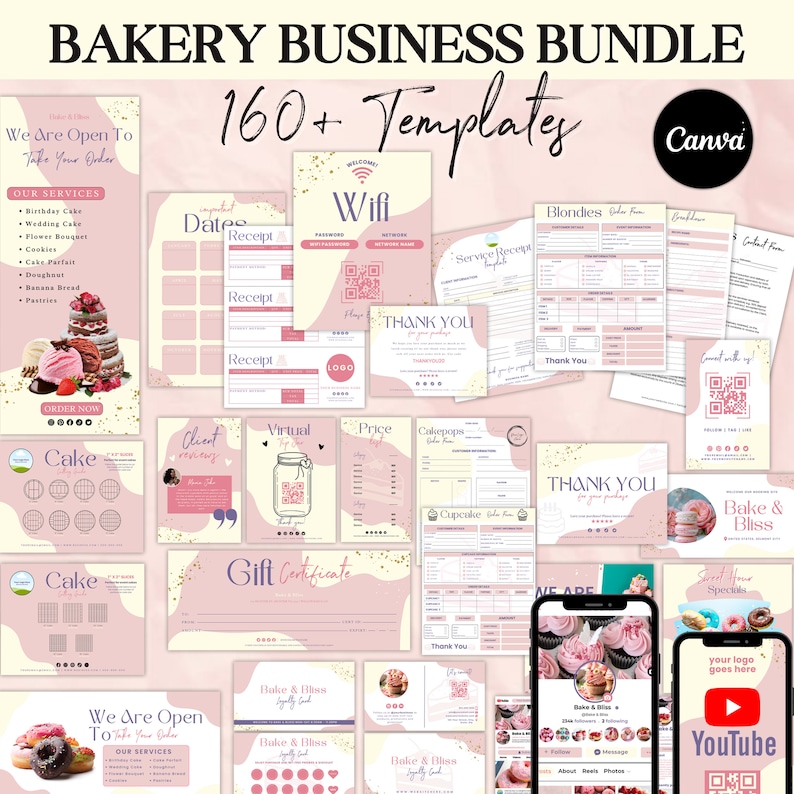 Editable Bakery Business Bundle Canva Template, Cake Order Form, Price ...