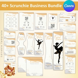 Pacote de Scrunchie para Negócios, Etiqueta de Scrunchie Editável, Etiqueta Personalizável para Negócios de Scrunchie, Modelo Canva, Download Instantâneo