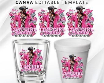 Cowgirl Birthday Sticker, Styrofoam Cup Sticker, Shot Glass, All Zodiac Signs, T-Shirt Design, Canva Template, Instant Download
