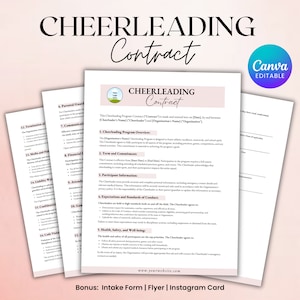 Cheerleading Contract Template, Editable Cheerleading Contract, Athlete Contract, Cheerleader Forms, Canva Template Instant Download