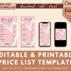 Editable Price List Template, Printable Price Sheet, Beauty Spa Price List, Salon Price List, Price Guide, Canva Price Template