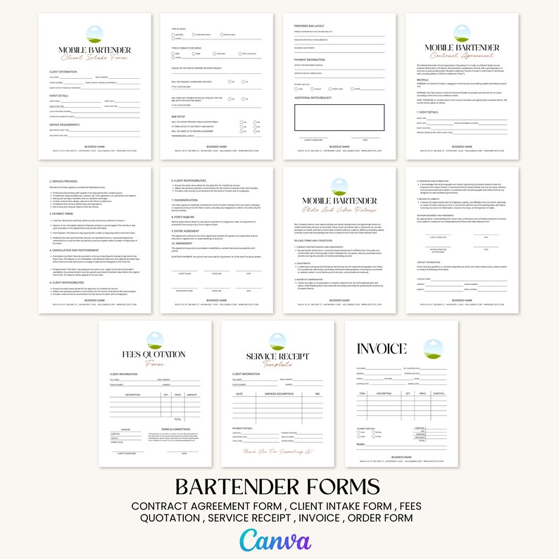Mobile Bar Forms Bundle, Editable Mobile Bar Contract / Agreement ...