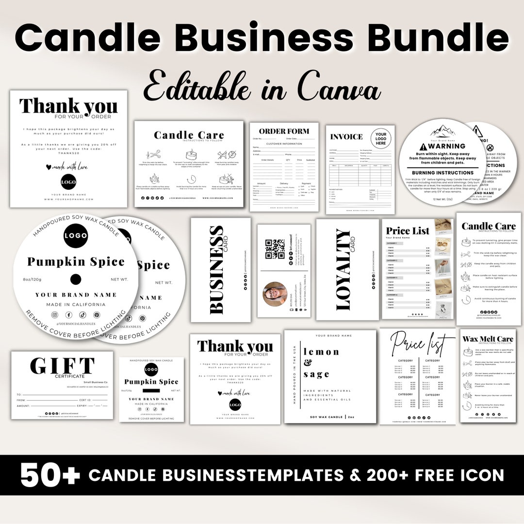 Candle Business Bundle, Candle Care Card, Candle Labels, Scan to Pay ...