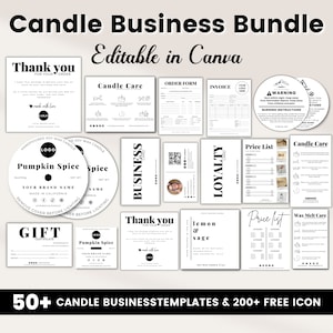 Candle Business Bundle, Candle Care Card, Candle Labels, Scan To Pay Sign, Wax Melt, Canva Template, Invoice, Order Form, Price List