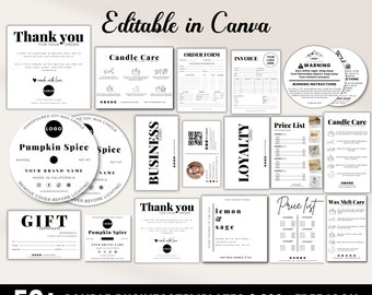 Candle Business Bundle, Candle Care Card, Candle Labels, Scan To Pay Sign, Wax Melt, Canva Template, Invoice, Order Form, Price List