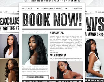May include: A digital newspaper template for Instagram featuring the bold headline BOOK NOW! and the text UNITED STATES OF AMERICA 16 JUNE 2026. The layout includes three distinct sections with photographs of a person with long dark hair.
