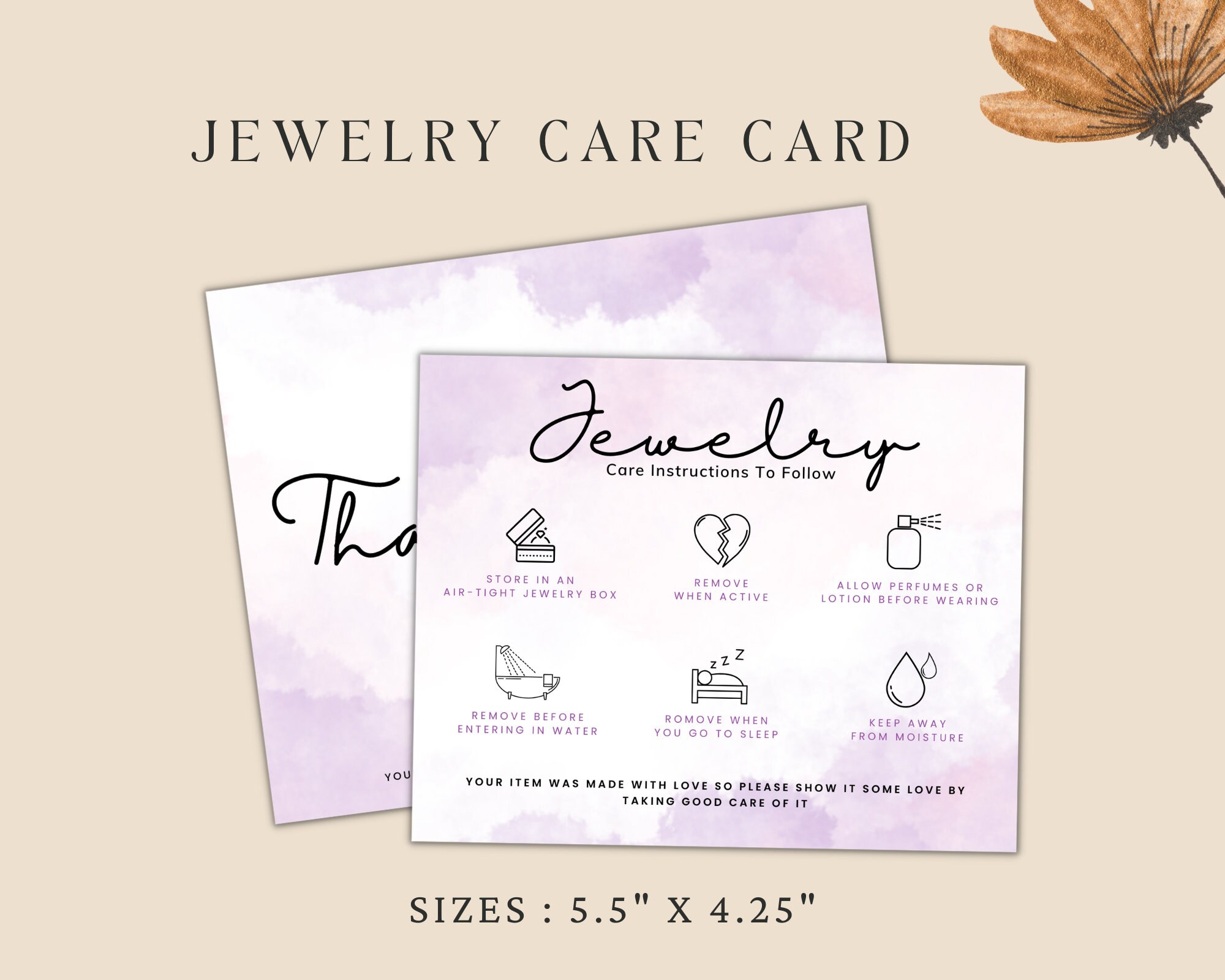 Printable Jewelry Care Carddigital Jewelry Instructions Card Etsy