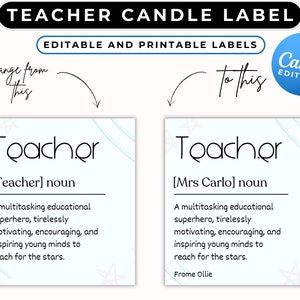 Teacher Candle Label, Teacher Candle Sticker, Teacher Appreciation Gift, Thank You Gift, Personalised Teacher Gift, End Of Year Teacher Gift