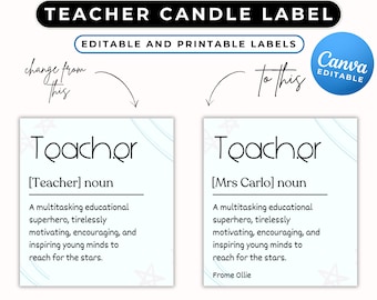 Teacher Candle Label, Teacher Candle Sticker, Teacher Appreciation Gift, Thank You Gift, Personalised Teacher Gift, End Of Year Teacher Gift