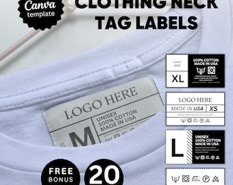 Editable Clothing Neck Tag Bundle, T-shirt Custom Neck Labels, Garment Care Tags, Clothing Tags, Washing Instruction Tags, Canva Template