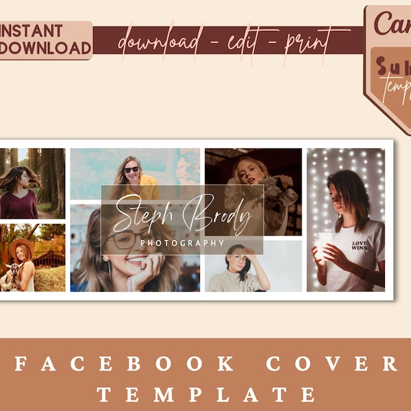 Facebook Cover Template, Canva Facebook Banner, Facebook Timeline, Photo Collage Blog Header, Drag and Drop Template, Social Media Template